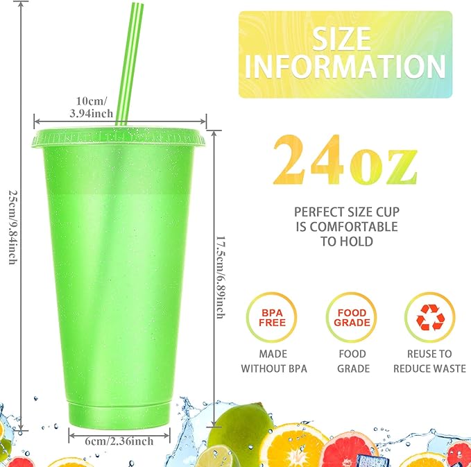 Honeydak 30 Pack Tumbler with Straw and Lid Bulk Cups for Gifts Glitter Plastic Coffee Cups 24-27 oz Reusable Water Bottle Iced Coffee Travel Mug Party Favors for Birthdays Travel (Elegant Color)