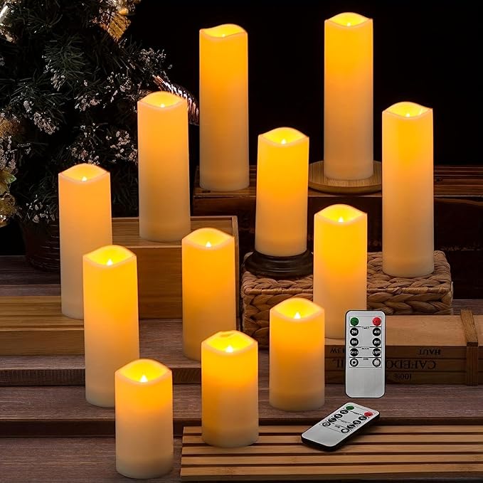72Pack Flameless Candles with Remote,LED Cancle 3 sizes (H4" 5 ", 6 "x D 2.2") with 24Hours timer, -Waterproof Battery Operated- LED Candle for home decor, wedding party Christmas decoration candles