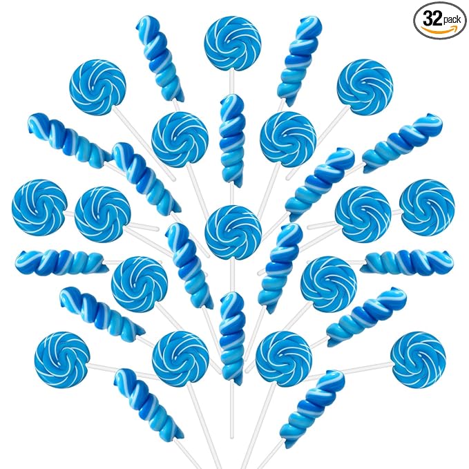 32 Counts Something Blue Twisty and Swirl Lollipops Blueberry Flavor, Individually Wrapped Lollipop Suckers Candy Bulk, Party Candy Buffet Lollipops Swirl, Holiday Treats Suckers