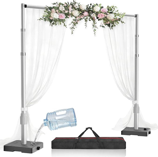 EMART 10x10ft Backdrop Stand Heavy Duty Kit with Water Tank Base, Pipe and Drape Adjustable Photo Backdrop Stand for Wedding, Party, Baby Shower, Christmas, Birthday Decorations-Silver