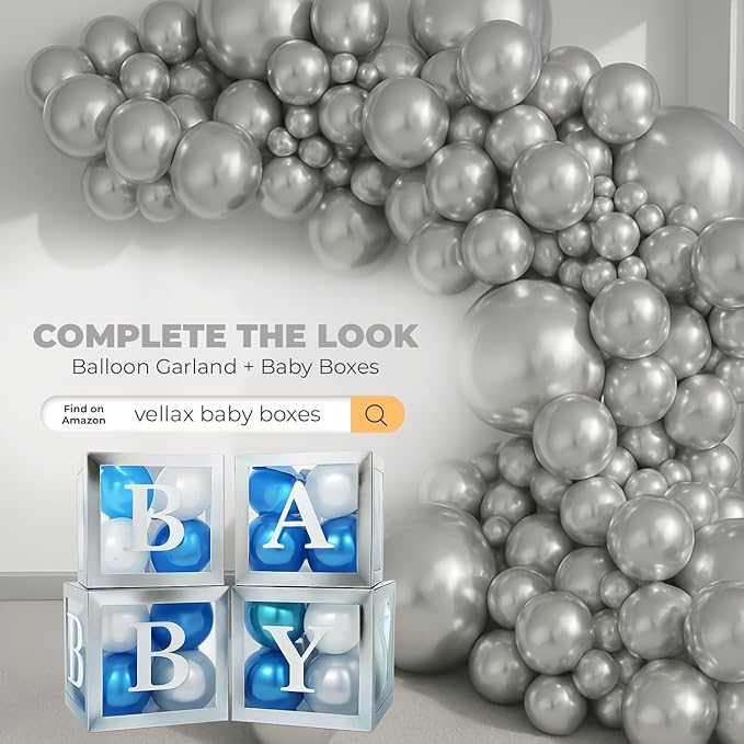 Balloon Garland Arch Kit – 146 Pcs Metallic Silver Balloons for Baby Shower, Birthday, Gender Reveal, Wedding Party – DIY Kit by Vellax™