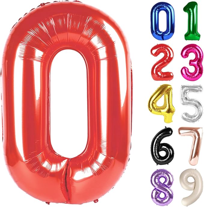 0 Balloon - Red Birthday Number Balloons, 40 Inch Large Foil Balloons for Men Women Boys Girls Red Themed Birthday Decorations