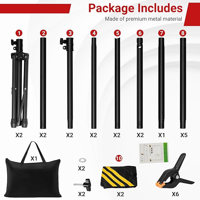 JSungo 10x6.5 FT Backdrop Stand for Parties, Adjustable Photo Backdrop Stand Kit with Carrying Bag, Portable Background Stand Backdrop for Wedding, Photoshoot, and Photo Studio
