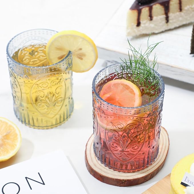 12 Plastic Vintage Drinking Glasses 8.5oz Stemless Retro Embossed Wine Glasses Shatterproof Reusable Cups for Baby Shower Wedding Reception Grand Event Party (Blue)