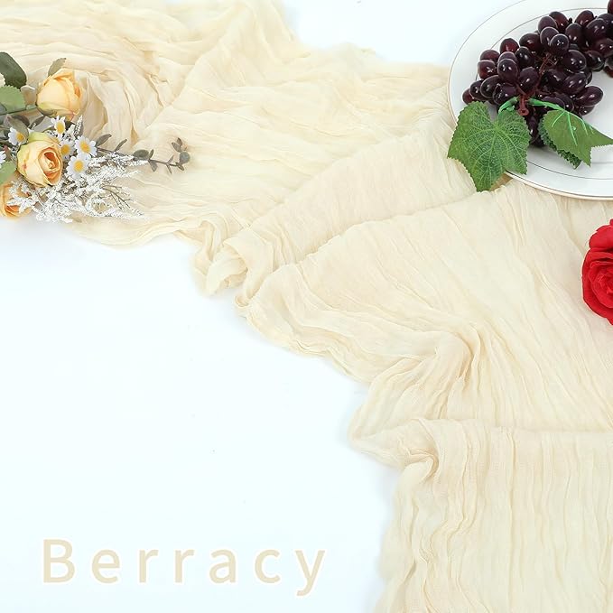8 Pack Cheesecloth Table Runner Rustic Sheer Boho Gauze 35 x 120 Inch Centerpiece Cheese Cloth for Bridal Baby Shower Summer Spring Decorations Beige