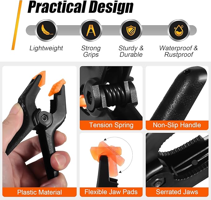 RELBRO Spring Clamps, 4.5 Inch Large Plastic Clips for Balloon Arch Backdrop Craft Decoration, Heavy Duty, Black, 10 Pcs