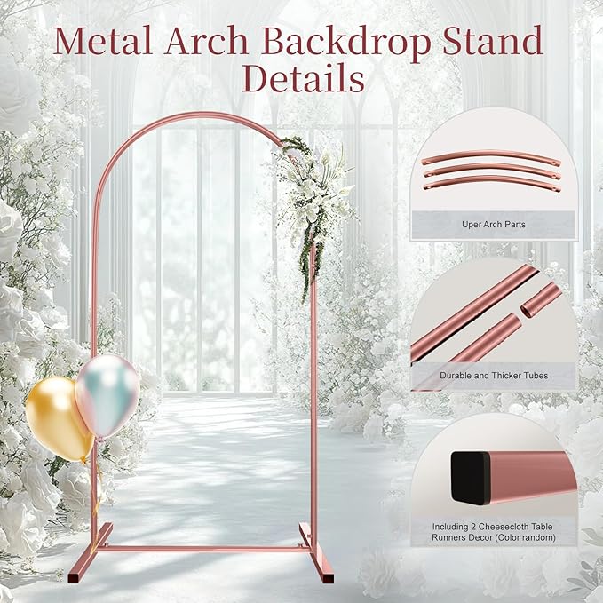 Metal Arch Backdrop Stand Set of 2, Heavy-Duty Balloons Arch Frame for Wedding Ceremony, Party, Baby Shower, Birthday Decorations (Rose Gold, 7.2ft+6.6ft)