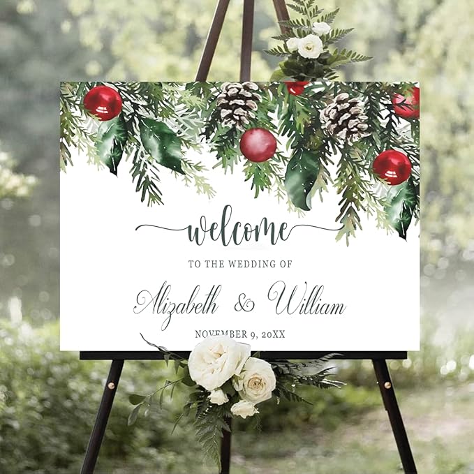 Personalized Christmas Wedding Welcome Sign, Holiday Welcome Sign, Tis the Season to be Married Sign, Winter Wedding Sign, Winter Wedding Decor, Custom Christmas Wedding Sign #12