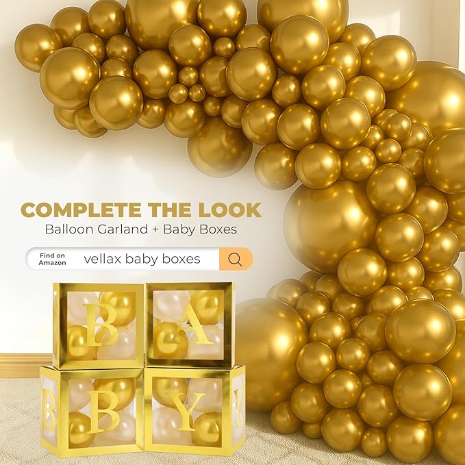 Balloon Garland Arch Kit – 146 Pcs Metallic Gold Balloons for Baby Shower, Birthday, Gender Reveal, Wedding Party – DIY Kit by Vellax™