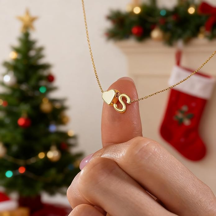 Turandoss Christmas Gifts for Grandkids - Dainty 18K Gold Plated Tiny Heart Initial A-Z Letter Pendant Necklace Stocking Stuffers for Teen Girls Jewelry
