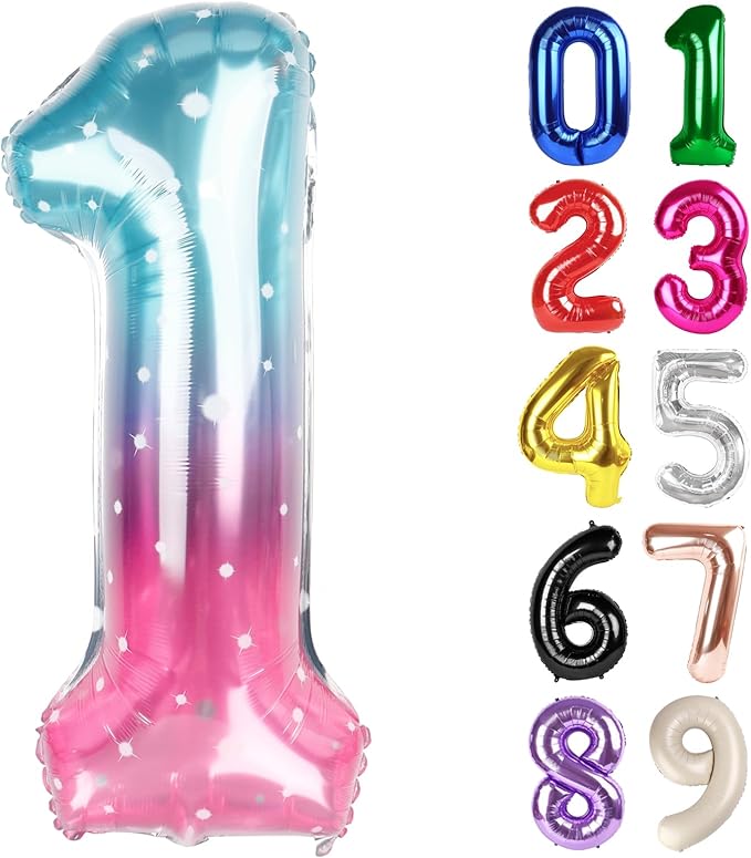 1 Balloon - Starry Sky Birthday Number Balloons, 40 Inch Large Foil Balloons for Men Women Boys Girls Starry Sky Themed Birthday Decorations