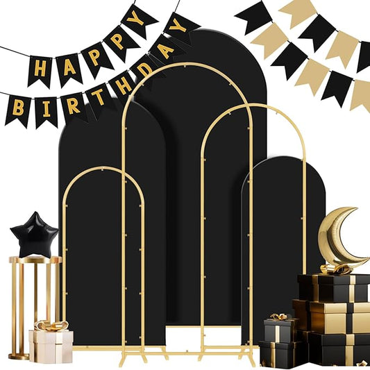 Wedding Arch Backdrop Stand Set of 3, (4, 5, 6) Metal Arch Backdrop Stand with Wedding Arch Cover, Wedding Balloon Arch Backdrop Stand for Birthday, Baby Shower, Anniversary