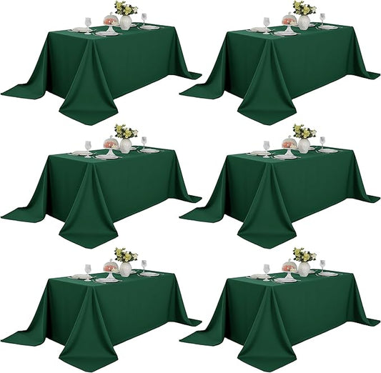 6-Pack 90x156 inch Blackish Green Table Cloths, Solid Stain and Wrinkle Resistant Oblong Tablecloth, Premium Plain Weave Polyester Fabric Rectangle Table Linen Covers for Hotel, Banquet