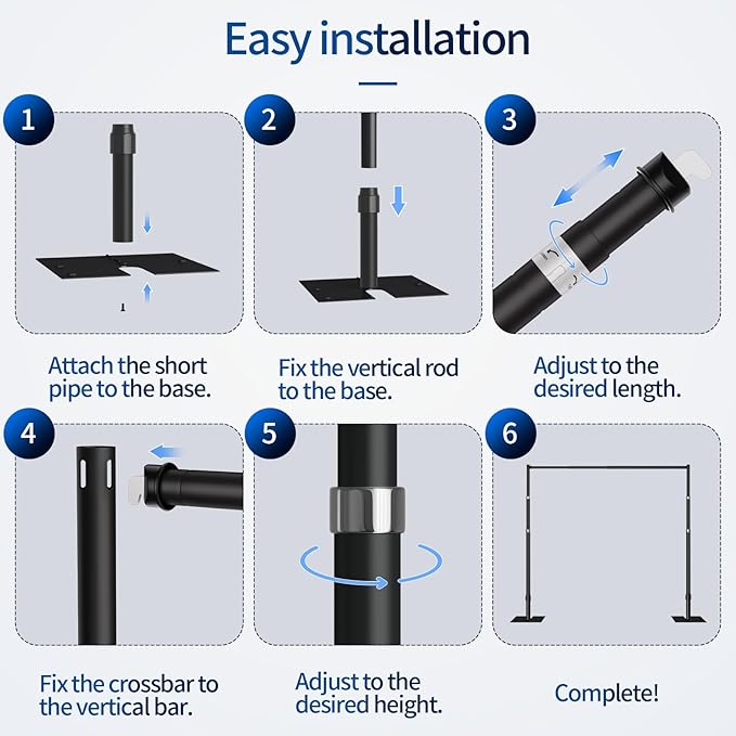 Pipe and Drape Backdrop Stand, 12x10ft Heavy Duty Adjustable Background Frame with Metal Base, Back Drop Holder for Parties Photography Wedding Photoshoot Decoration - Black