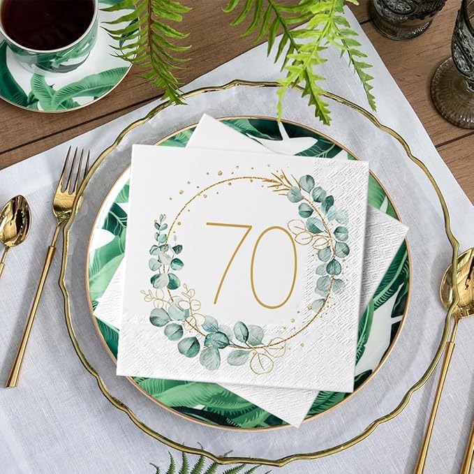 70th Birthday Napkins, 40 Pack of 70th Anniversary Napkins Decorations for Men and Women, 3-Ply White Cheers to 70 Years Napkin, Birthday Wedding Anniversary Party Napkin