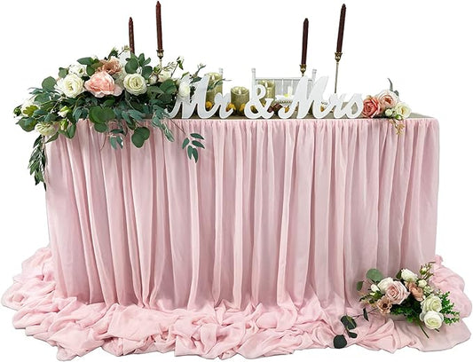 EHLDekol Pooling and Floating Chiffon Table Skirt, 6FT 9FT 14FT Sheer Tablecloth, Baby Shower, Birthdays, Wedding Table Skirt (Blush Pink, 9FT)