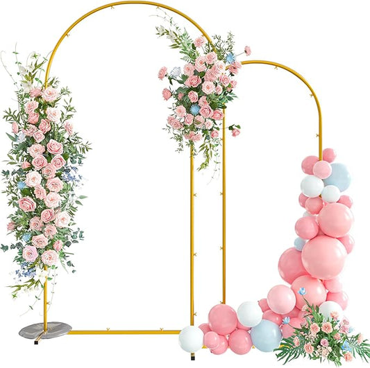 Snughome Arch Backdrop Stand, Set of 2 Metal Arch Stand (7.2FT+6FT), Gold Wedding Arch Frame for Party, Baby Shower, Holiday, Ideal for Balloon Flower