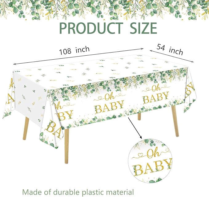 3 Packs Sage Green Tablecloth - Eucalyptus Leaf Table Baby Shower Sage Green Decorations - Oh Baby Baby Shower Decorations - 54 x 108 Inch