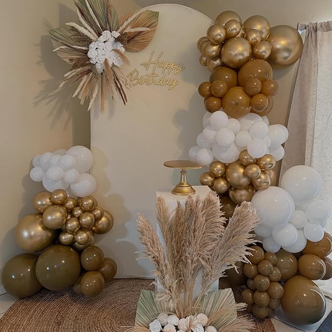 Balloons Brown and Gold, 60 Packs 12 Inch Retro Brown Cream Beige Balloon Sand White Neutral Balloons Metallic Gold Balloon for Bear Birthday Baby Shower Boho Wedding Decorations