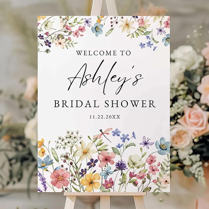 Personalized Bridal Shower Welcome Sign, Minimalist Wildflower Floral Poster, Modern Wedding Shower Welcome Board, Custom Bridal Decorations for Indoor or Outdoor Use - 24