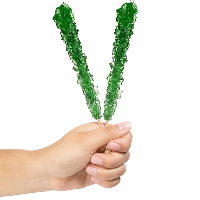Green Rock Candy Sugar Sticks - Green Apple Flavored - 36 Individually Wrapped Candy Party Favors