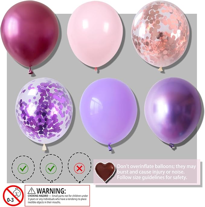 Balloon Column Stand Kit,Set of 2,Metallic&Confetti 12inch Pink Purple Balloons,Adjustable Balloon Sticks Holder with Base,Design for Adults&Children Birthday,Wedding, Baby Shower,Graduation Party