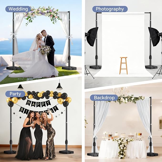 EMART 10x10ft Backdrop Stand Heavy Duty Kit with Water Tank Base, Pipe and Drape Adjustable Photo Backdrop Stand for Wedding, Party, Baby Shower, Christmas, Birthday Decorations-Black