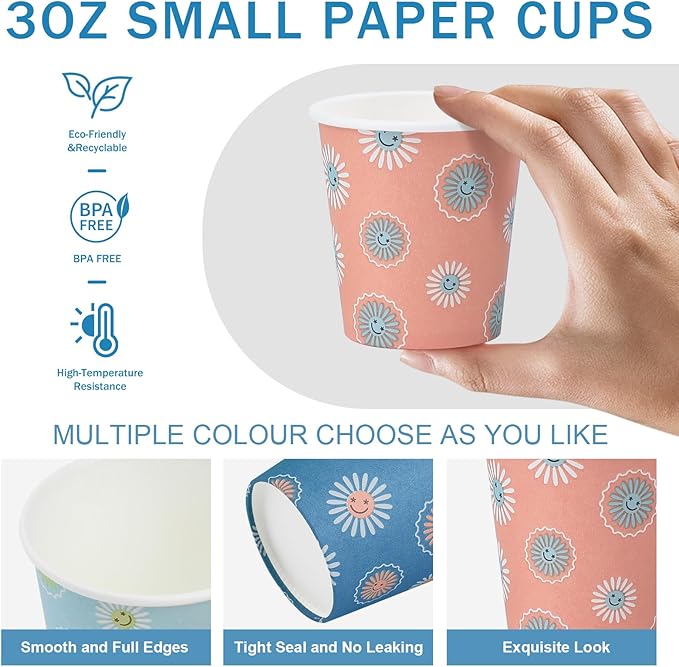 SIUQ 1200 Pack 3 oz Paper Cups, Disposable Bathroom Cups, Mini Mouthwash Cups, Small Cup 3 Ounce for Bathroom, Party, Picnic, BBQ, Travel(Daisy)