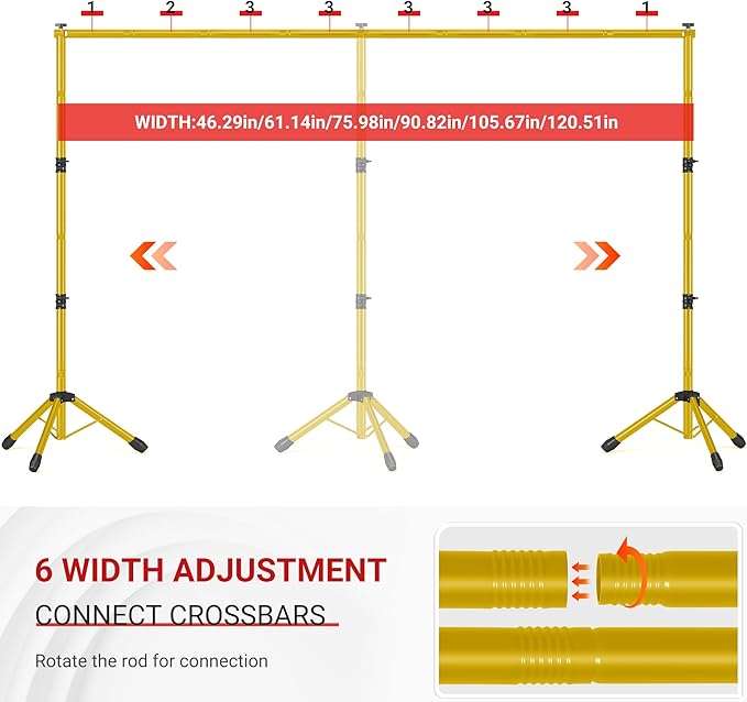 JSungo Backdrop Stand, Adjustable 10x7.5 FT Background Stand Backdrop for Parties, Photo Video Studio, Portable Photography Backdrop Stand with Carrying Bag, 6 Backdrop Clamps, and 2 Stand Bags, Gold