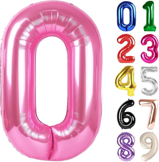 0 Balloon - Pink Birthday Number Balloons, 40 Inch Large Foil Balloons for Men Women Boys Girls Pink Themed Birthday Decorations