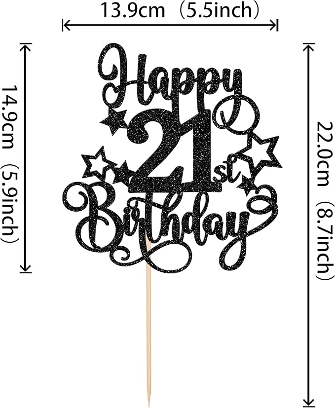 1 PCS Happy 21st Birthday Cake Topper Glitter Cheers to 21 Years Birthday Cake Pick Hello 21 Fabulous Cake Decoration for Happy 21st Birthday Anniversary Party Decorations Supplies Black