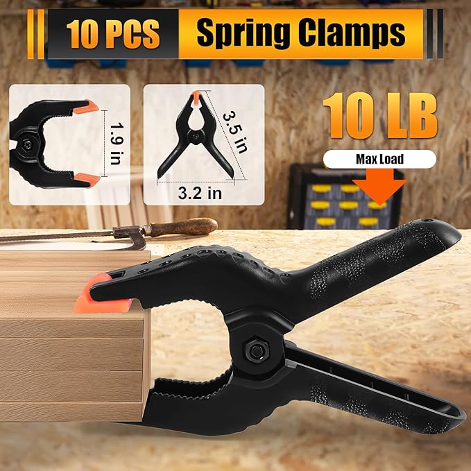 RELBRO Spring Clamps, 3.5 Inch Small Plastic Clips for Balloon Arch Backdrop Craft Decoration, Heavy Duty, Black, 10 Pcs