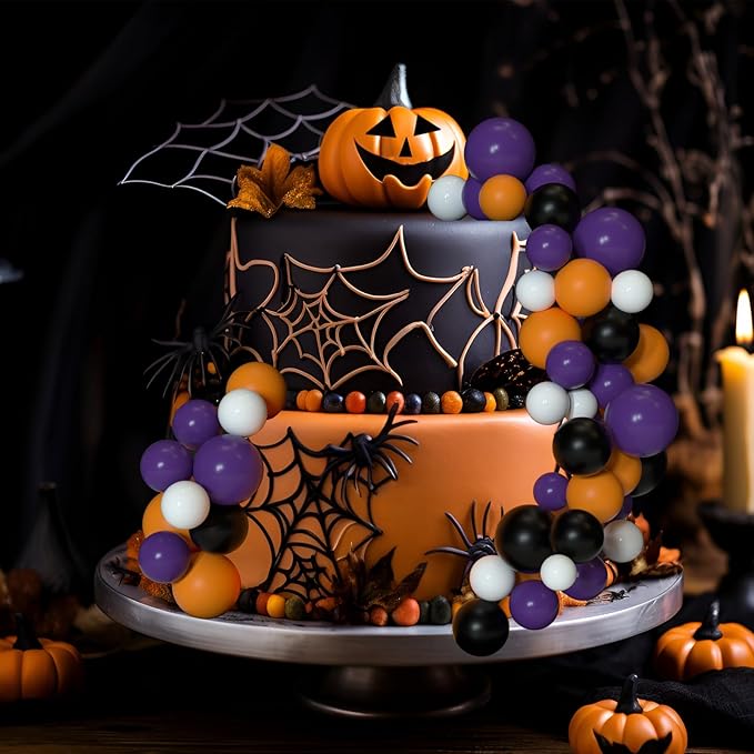ASTARON 32 Pcs Ball Cake Topper Halloween Decorations Mini Balloons Sticks Foam Balls Birthday Cake Topper Picks Cake Decorations for Halloween Supplies (Orange，Black，Purple)
