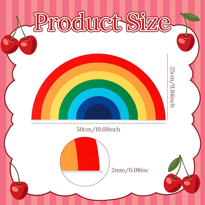 Boao 12 Pcs Large Rainbow Felt Table Mats, Rainbow Party Supplies Prop for Craft Wall Decal Painting Art Birthday Baby Showers Party Decorations