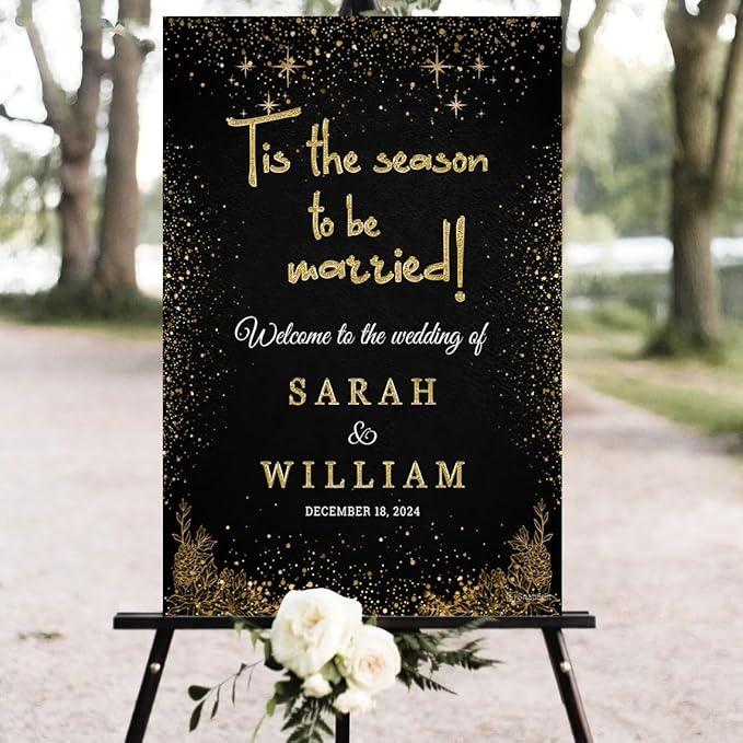 Personalized Christmas Wedding Welcome Sign, Holiday Welcome Sign, Tis the Season to be Married Sign, Winter Wedding Sign, Winter Wedding Decor, Custom Christmas Wedding Sign #8