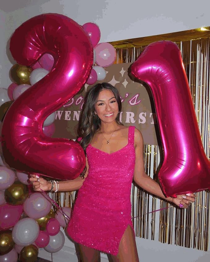 0 Balloon - Hot Pink Birthday Number Balloons, 40 Inch Large Foil Balloons for Men Women Boys Girls Hot Pink Themed Birthday Decorations