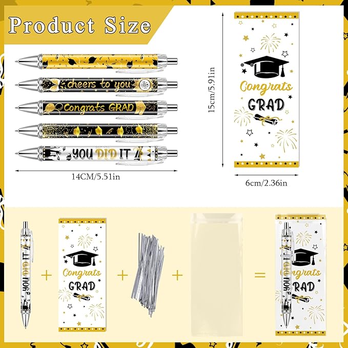50 Pcs Graduation Ballpoint Pens Bulk Class Of 2025 Graduation Party Favors Ballpoint Pens End of the Year Gifts with Congrats Bookmarks for Student Grad Party Senior High School Teacher