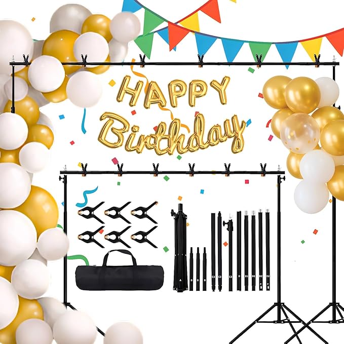 Backdrop Stand, 7x10ft(2.1x3m) Photo Studio Adjustable Background Stand Support Kit with 5 Crossbars, 6 Backdrop Clamps and and Carrying Bag for Photo Video Shooting, Parties, Wedding