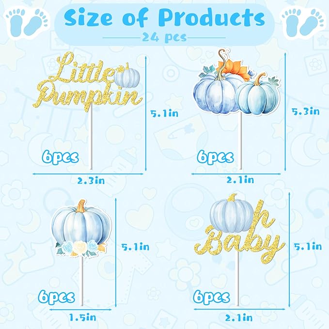 Little Pumpkin Cupcake Toppers, 24 Pcs Pumpkin Cupcake Picks Little Pumpkin Baby Shower Decorations Little Pumpkin Baby Shower Party Supplies
