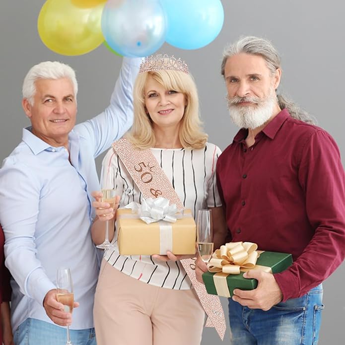 Birthday Sash and Crown Tiaras Set Rose Gold Birthday Gifts Decorations