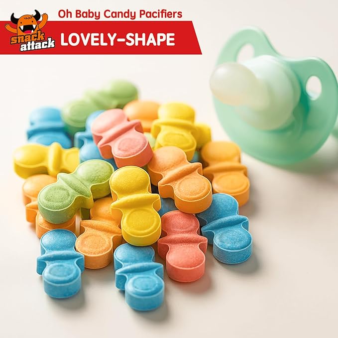 Snack Attack Oh Baby Candy Pacifiers Hard Candy Bulk Assorted Flavors Gender Reveal Double Sealed Bag Shower Favors Kids Baby Shower Celebration 2lb Bag