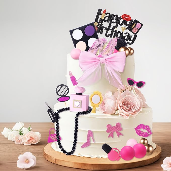 1 Set Makeup Cake Topper Decorations Cosmetics Theme Bridal Cake Topper Party Lipstick Perfume Picks for Bridal Shower Birthday Party (Classic Style)