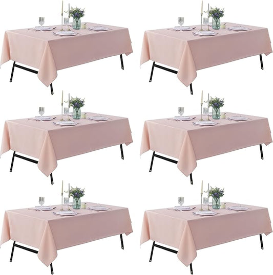 6-Pack 60x102 inch Dusty Pink Table Cloths, Solid Stain and Wrinkle Resistant Oblong Tablecloth, Premium Plain Weave Polyester Fabric Rectangle Table Linen Covers for Hotel, Wedding