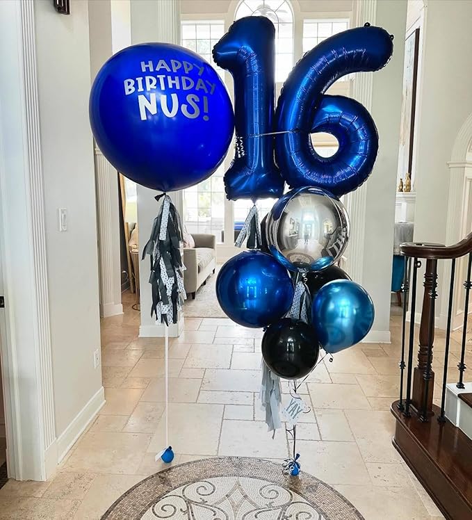 0 Balloon - Night Blue Birthday Number Balloons, 40 Inch Large Foil Balloons for Men Women Boys Girls Night Blue Themed Birthday Decorations
