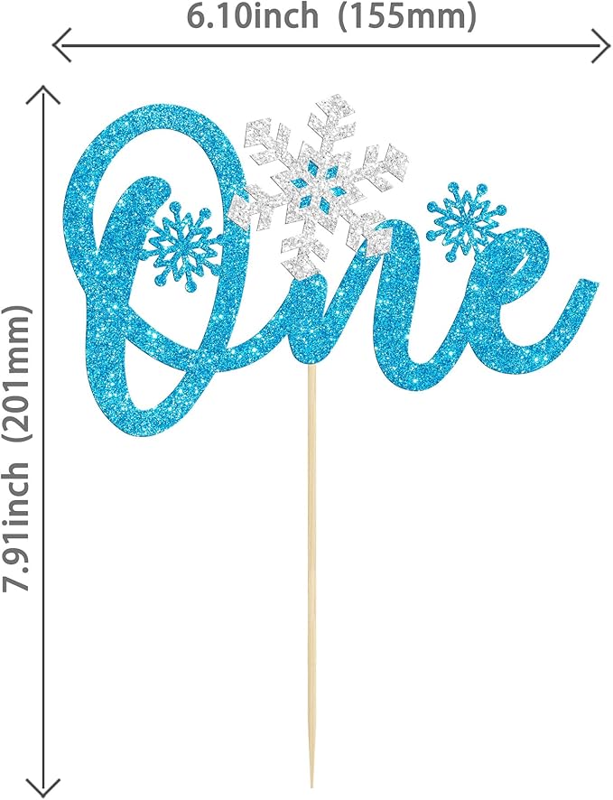 1 Pack Snowflake One Cake Topper Glitter Baby Shower Winter Snowflake First Birthday Cake Topper Decorations for Winter Frozen Theme Baby Shower 1st Birthday Party Supplies Blue