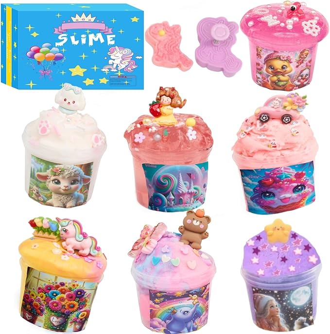 Slime 7 Packed for Kids,Super Soft and Non-Sticky Stress Relief Clear Slime Kit Toy for Christmas Day Gift,DIY Butter Slime Party Favor (Type 7)