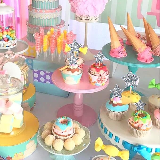 30 PCS Silver Little Star Cupcake Toppers Glitter Twinkle Star Cupcake Picks Bridal Shower Cake Decorations for Wedding Engagement Baby Shower Kids Birthday Party Supplies Mixed Size