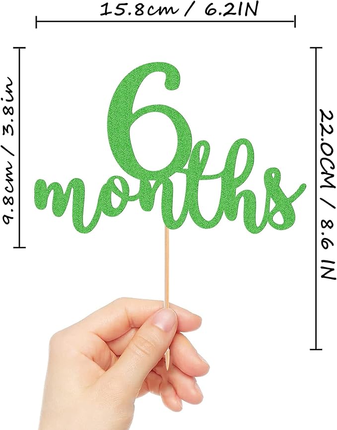 6 Months Cake Topper - Golden Glitter 1/2 Birthday Cake Decorations, Perfect for Baby Shower/Gender Reveal Party/Baby Party Photo Booth Props (Green)
