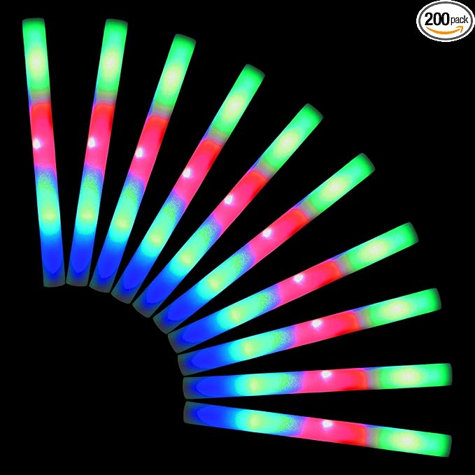 200 LED Party Foam Light Sticks Batons Wand for Wedding,Parties,Birthdays,Guests,Party,DJ,Concerts,Festivals,Events,Promotions Party Favors 3 Color Lighting Modes Batteries 16/inches