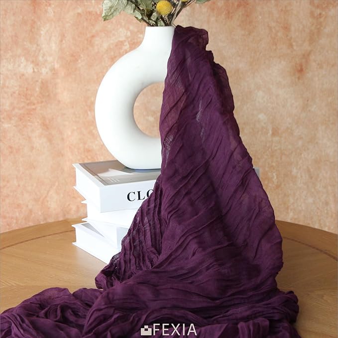 FEXIA 3 Pack Purple Table Runner 35x120 Inches for Baby Shower Decoration Gauze Rustic Table Runner for Wedding Party First Communion Centerpiece Engagement Bridal Shower Boho Decoration